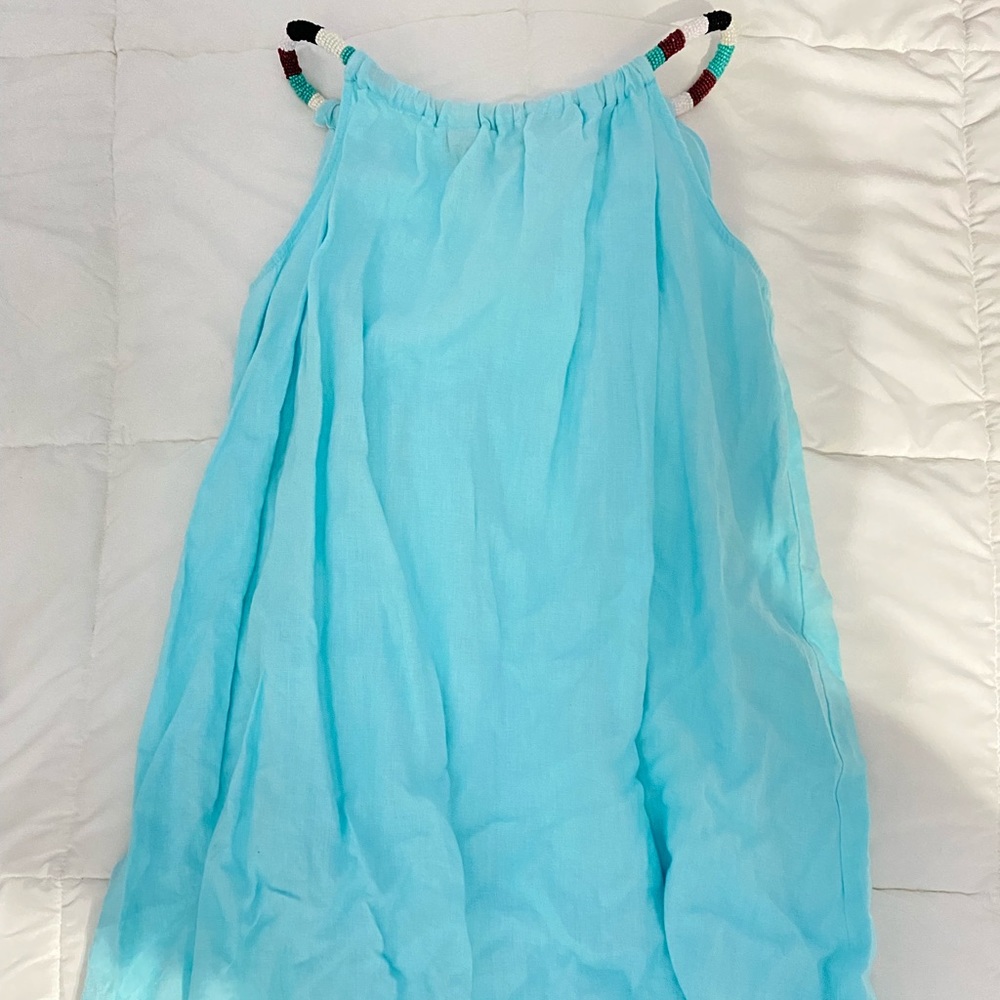 St. Tropez Women’s Linen Dress Beaded Halter Neck size S